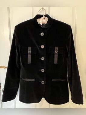 Pink Tartan black cotton velvet blazer with Nehru collar. Size 6